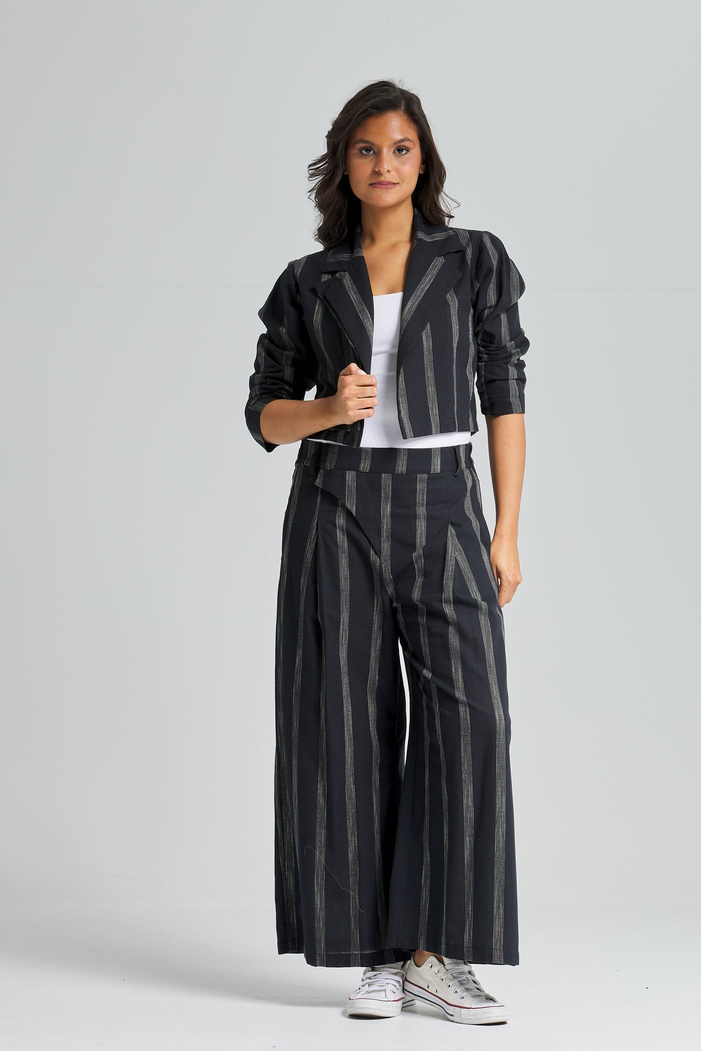 Striped Cropped Linen Jacket