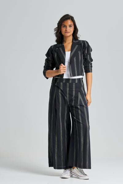 Striped Cropped Linen Jacket