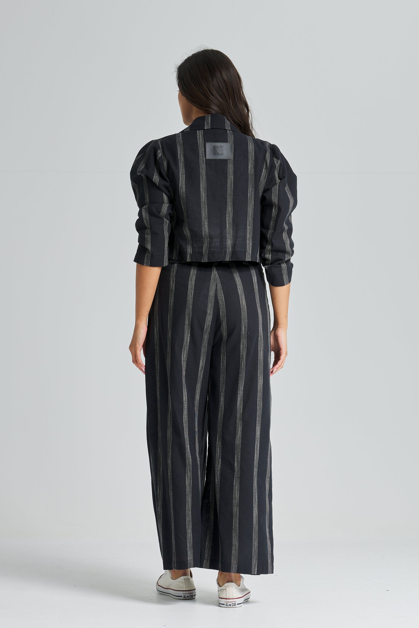 Striped Cropped Linen Jacket
