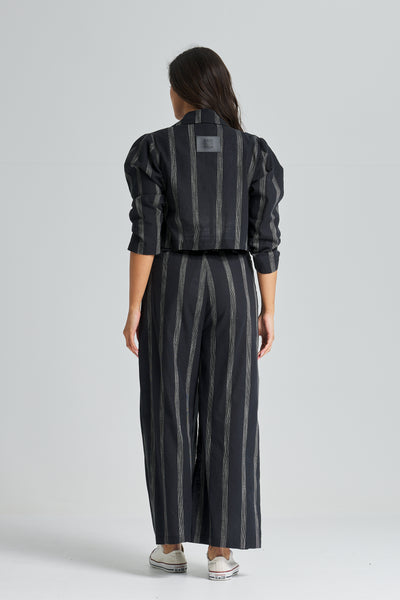 Striped Cropped Linen Jacket