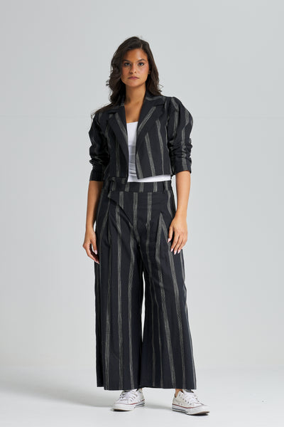 Striped Cropped Linen Jacket