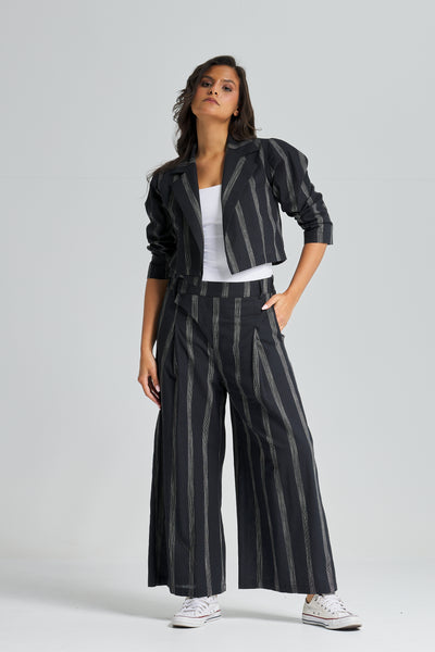 Striped Cropped Linen Jacket