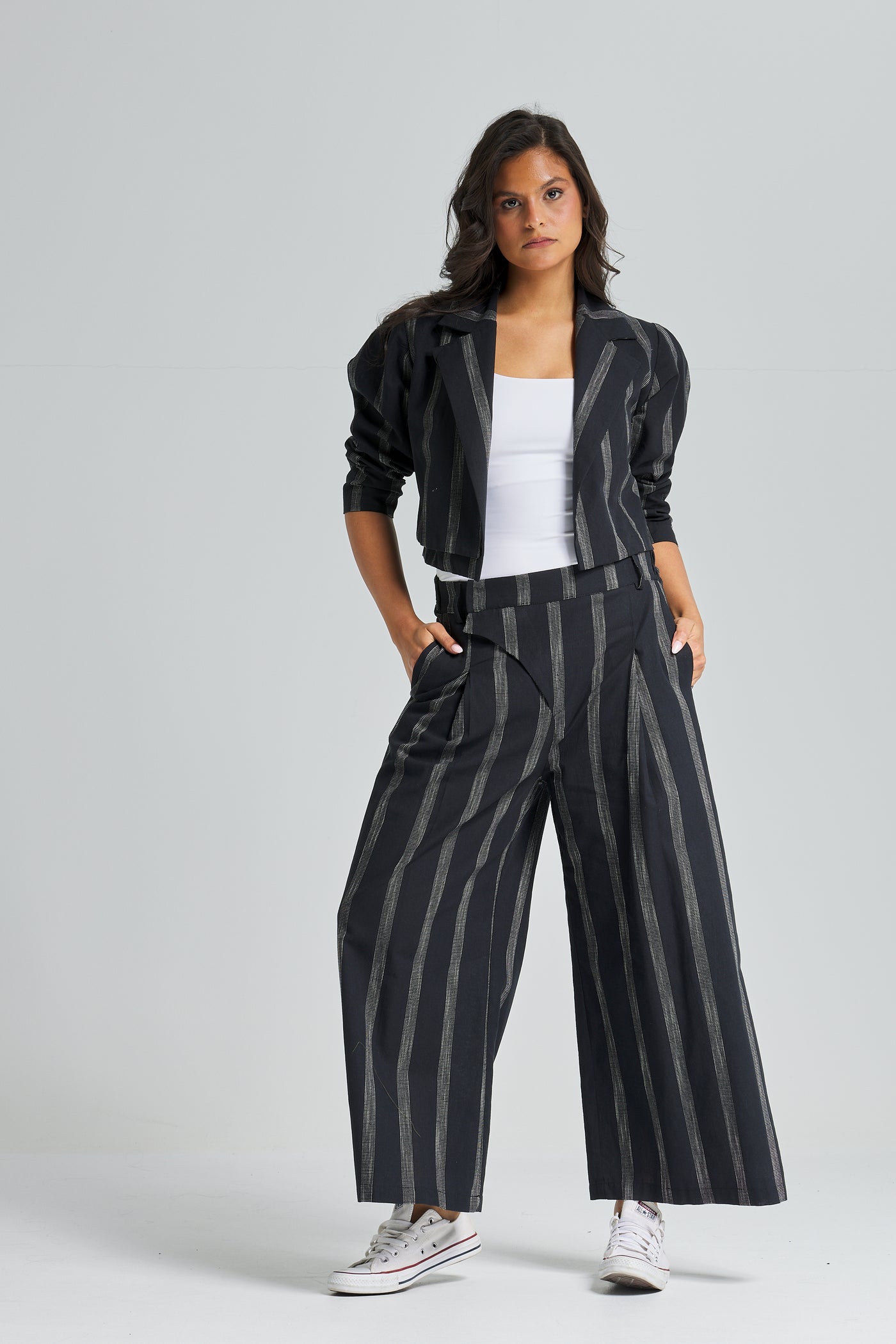 Striped Cropped Linen Jacket