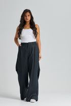 Twisted Back Wide leg Linen Pants in Black