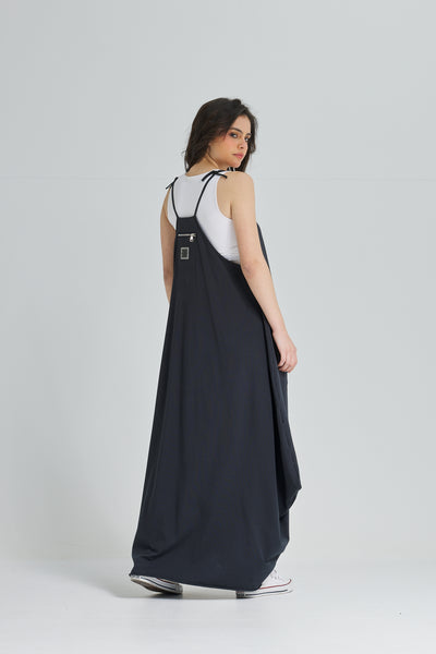 Straps Cotton Dress In Black