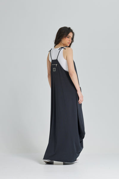Straps Cotton Dress In Black