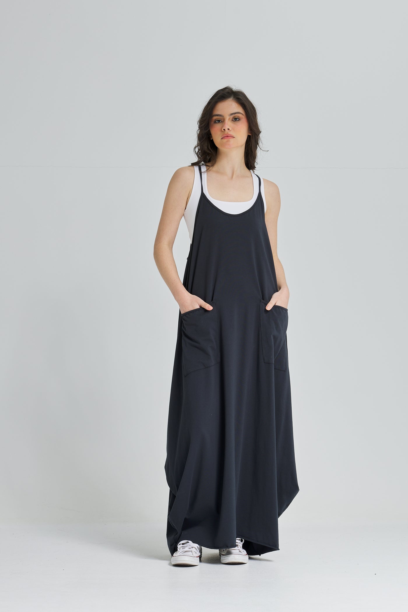 Straps Cotton Dress In Black