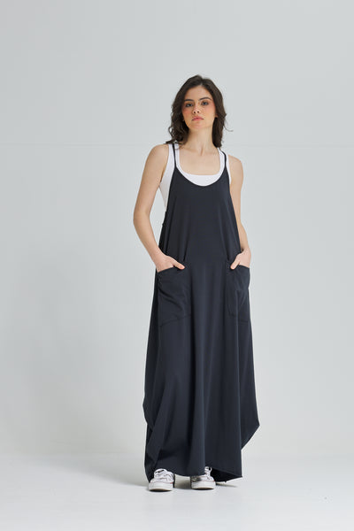 Straps Cotton Dress In Black