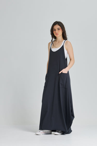 Straps Cotton Dress In Black