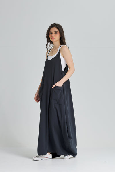 Straps Cotton Dress In Black