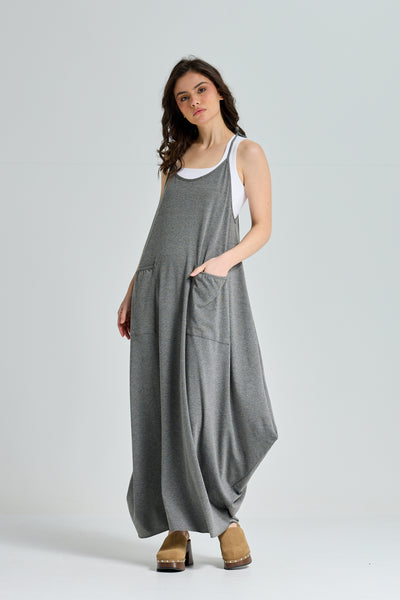 Strap Cotton Dress In Grey
