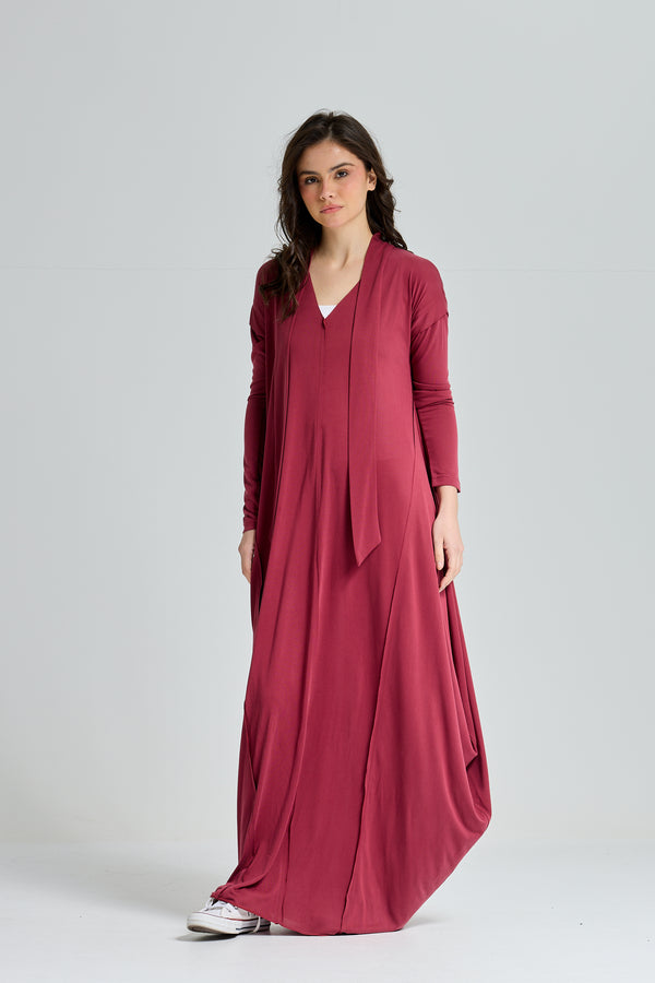 Patchwork Lycra Dress In Brick