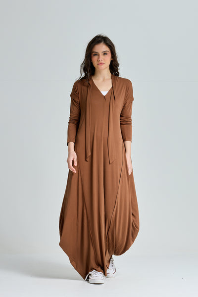 Patchwork Lycra Dress In Brown