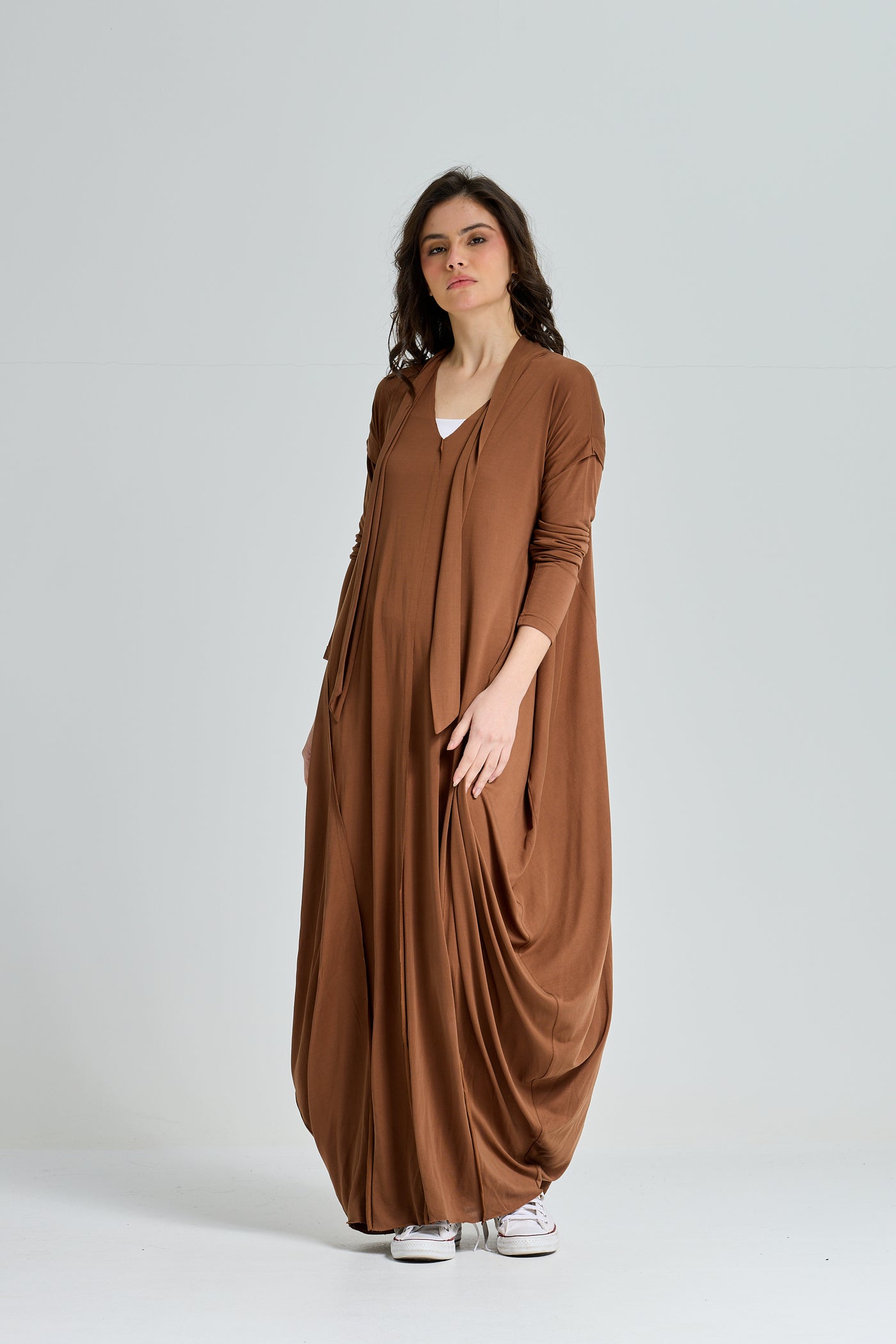 Patchwork Lycra Dress In Brown