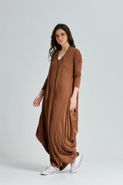 Patchwork Lycra Dress In Brown