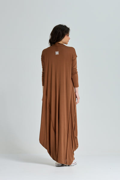 Patchwork Lycra Dress In Brown