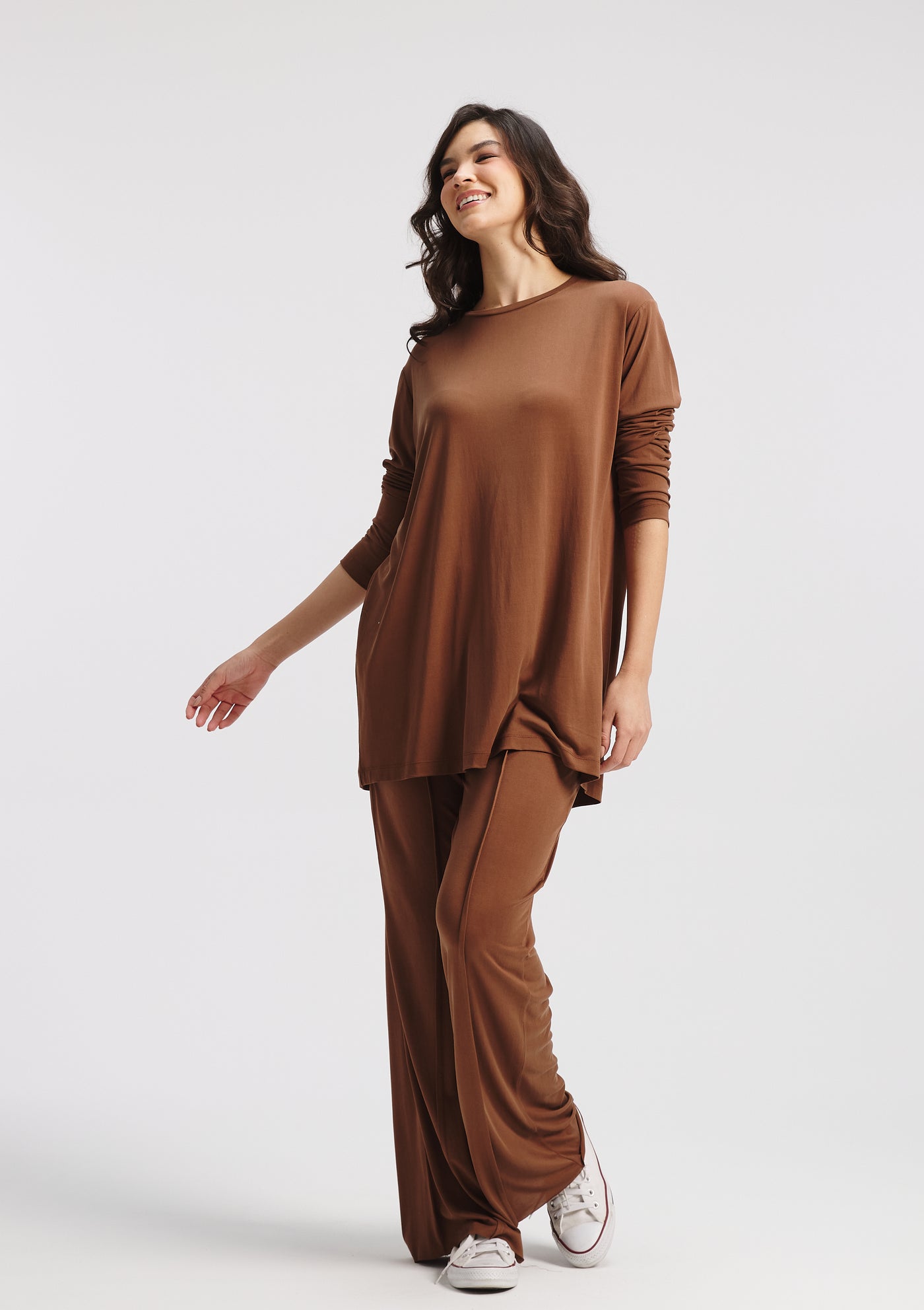 Wide Leg Lycra In Brown