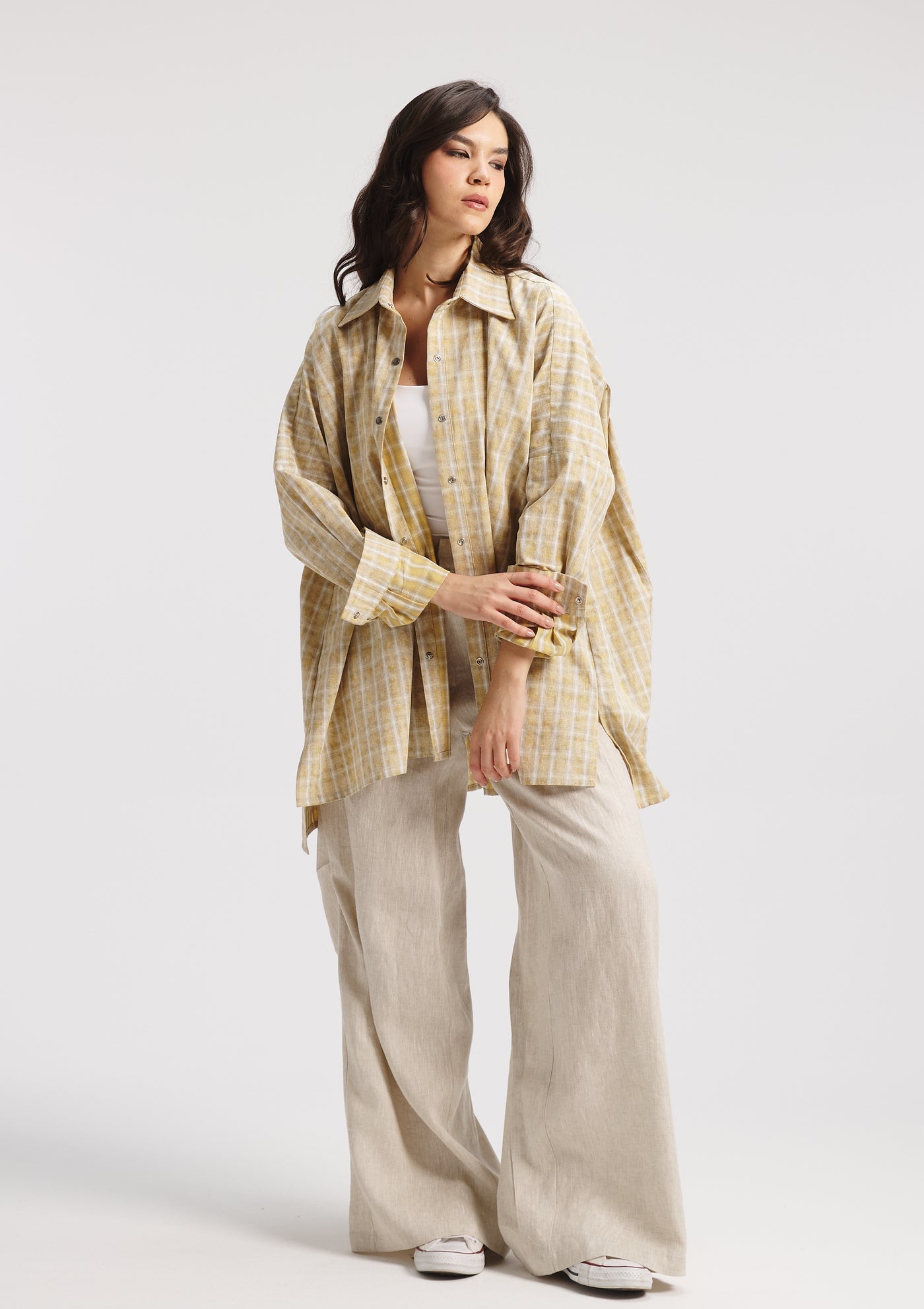 Oversize Pleaded Yellow Shirt
