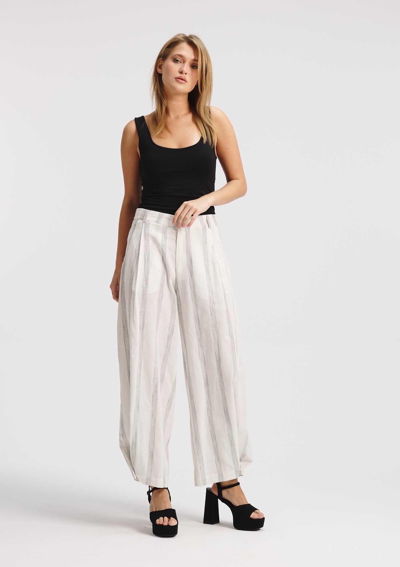 Striped Linen Wide Leg Classic Pants