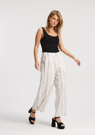 Striped Linen Wide Leg Classic Pants