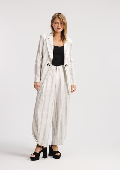 Striped White Linen Blazer
