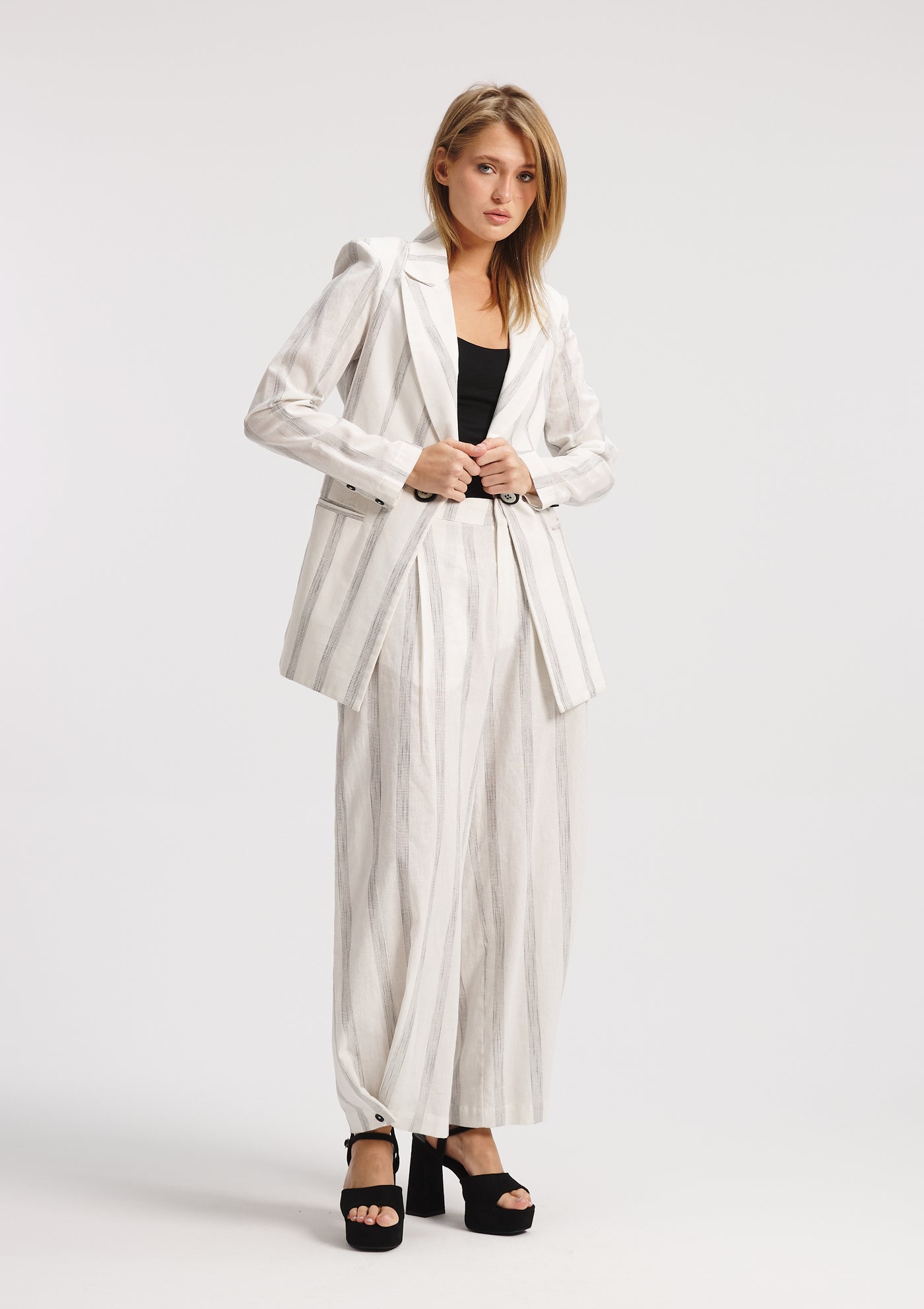 Striped White Linen Blazer