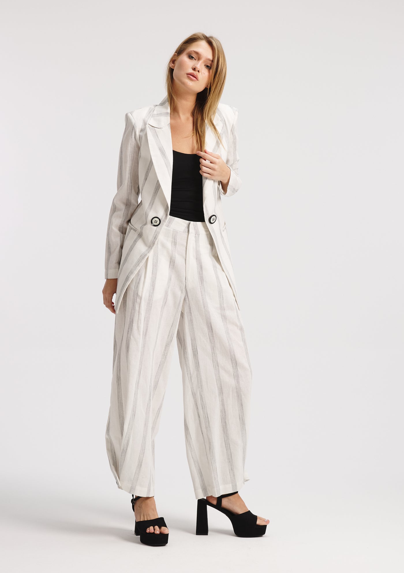 Striped White Linen Blazer