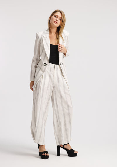 Striped White Linen Blazer