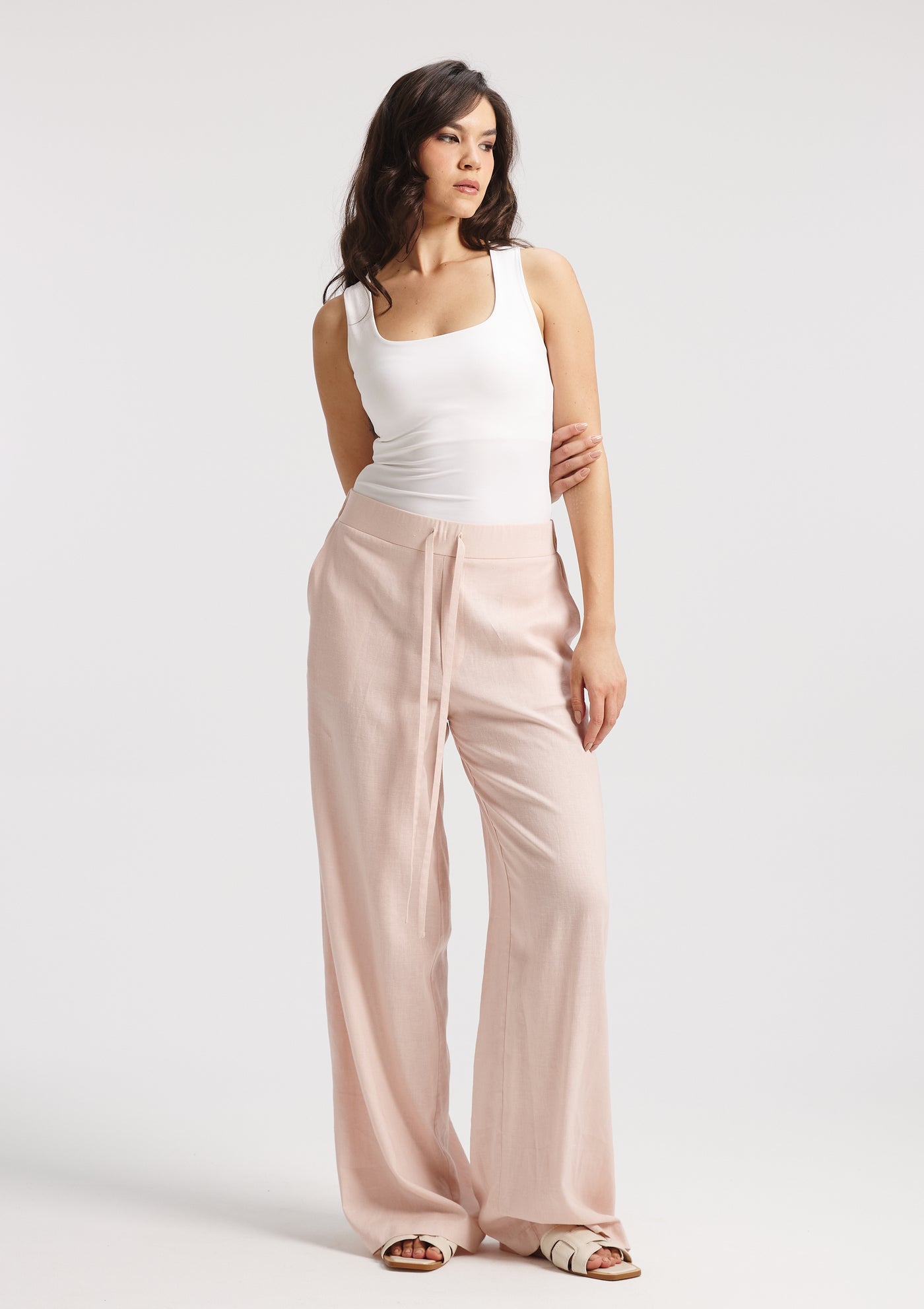 Elastic Waist Linen Pants Pink