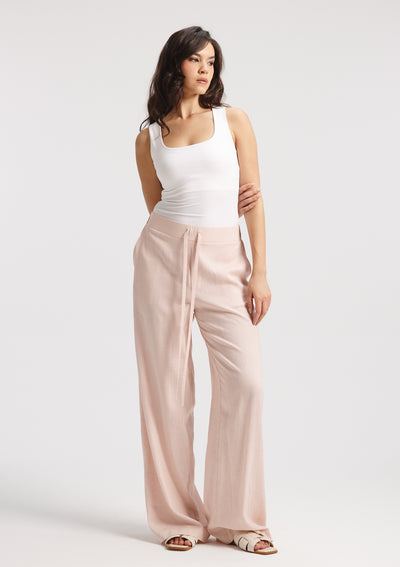 Elastic Waist Linen Pants Pink