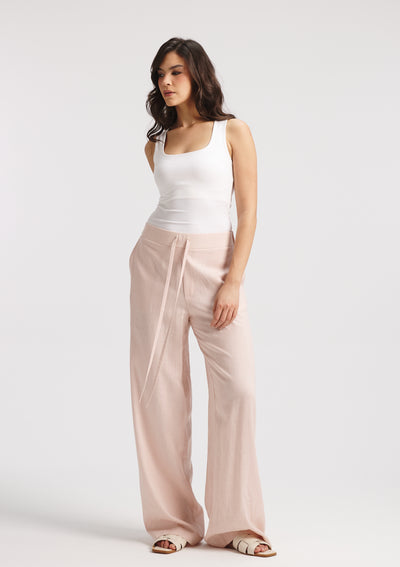 Elastic Waist Linen Pants Pink