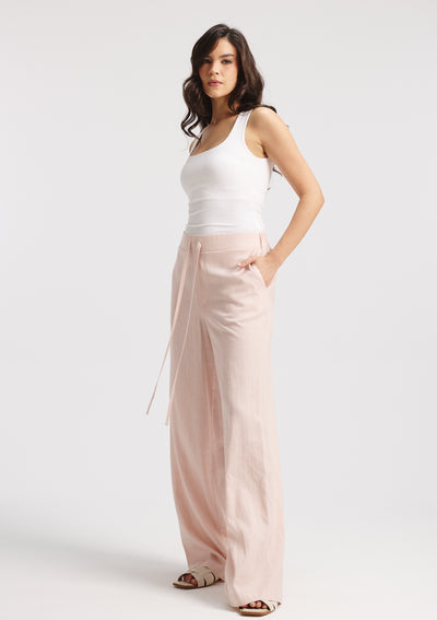 Elastic Waist Linen Pants Pink