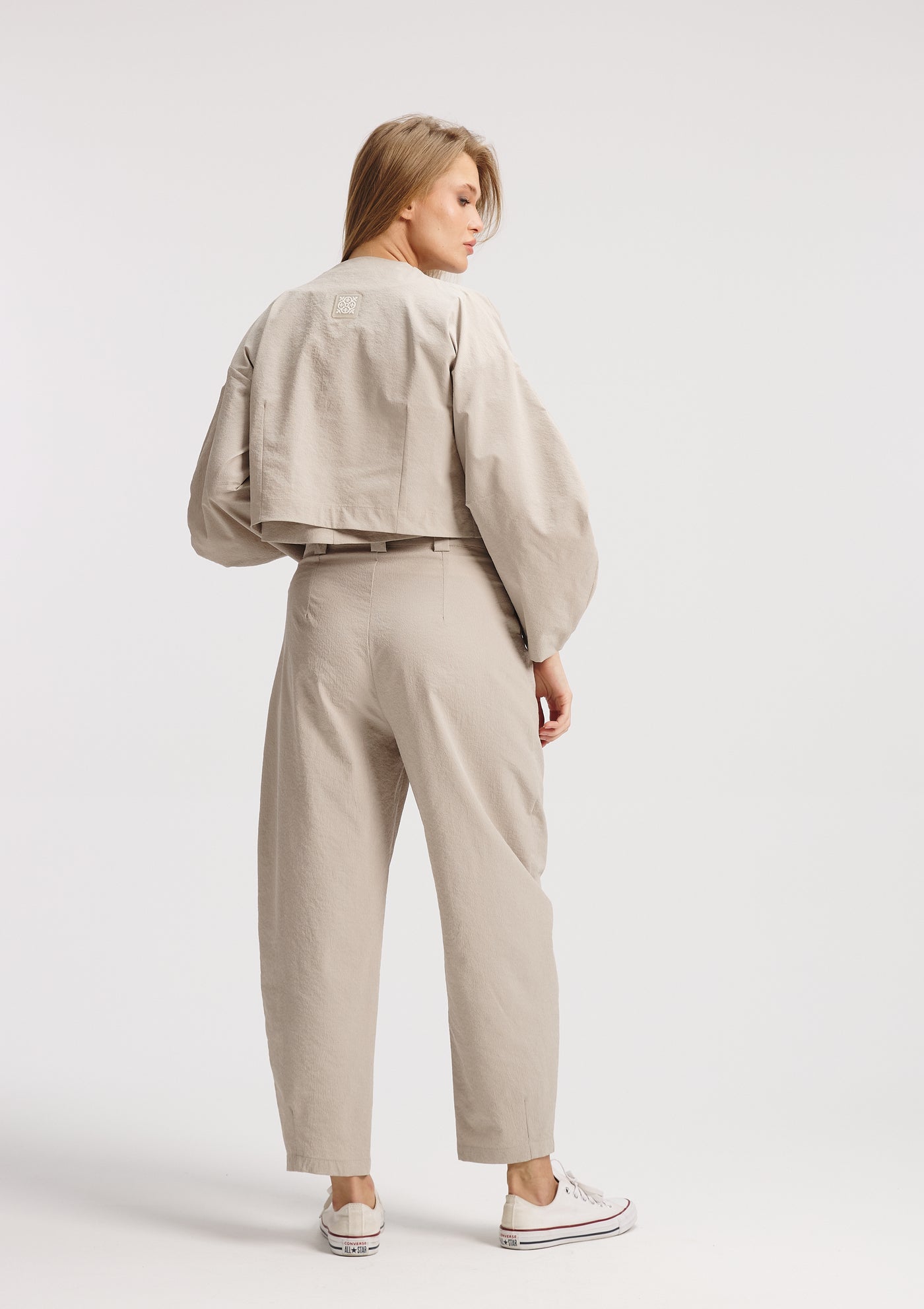Crushed Cropped Rounded Sleeves Jacket