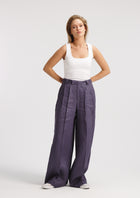 Classic Wide Leg Linen Pants In Navy