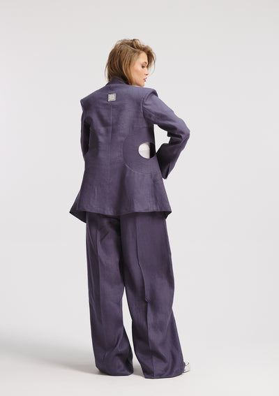 Classic Wide Leg Linen Pants In Navy