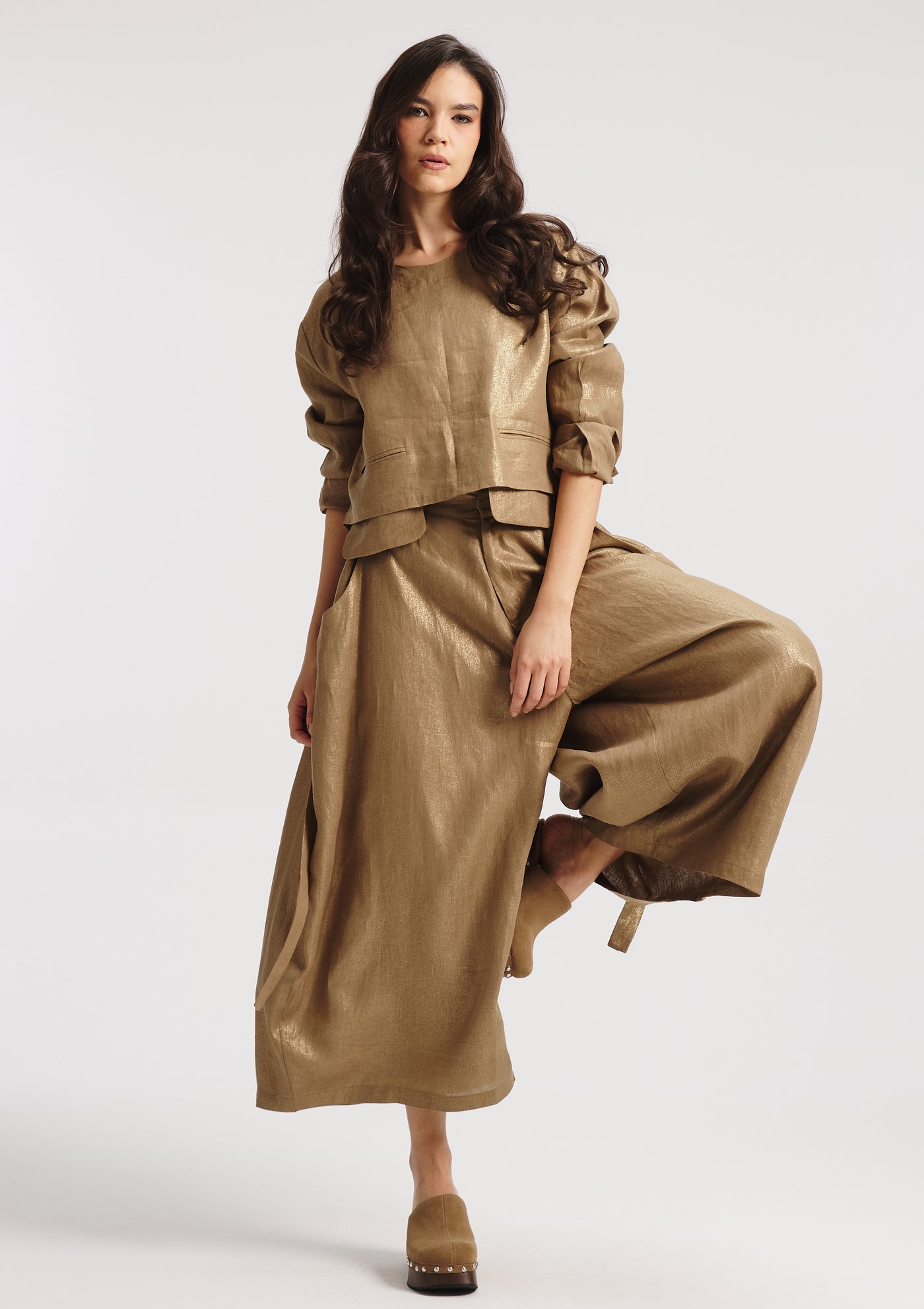 Gold Linen Cropped Top