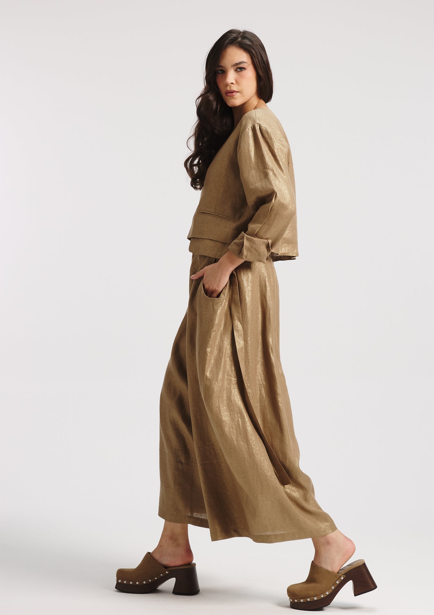 Gold Linen Cropped Top