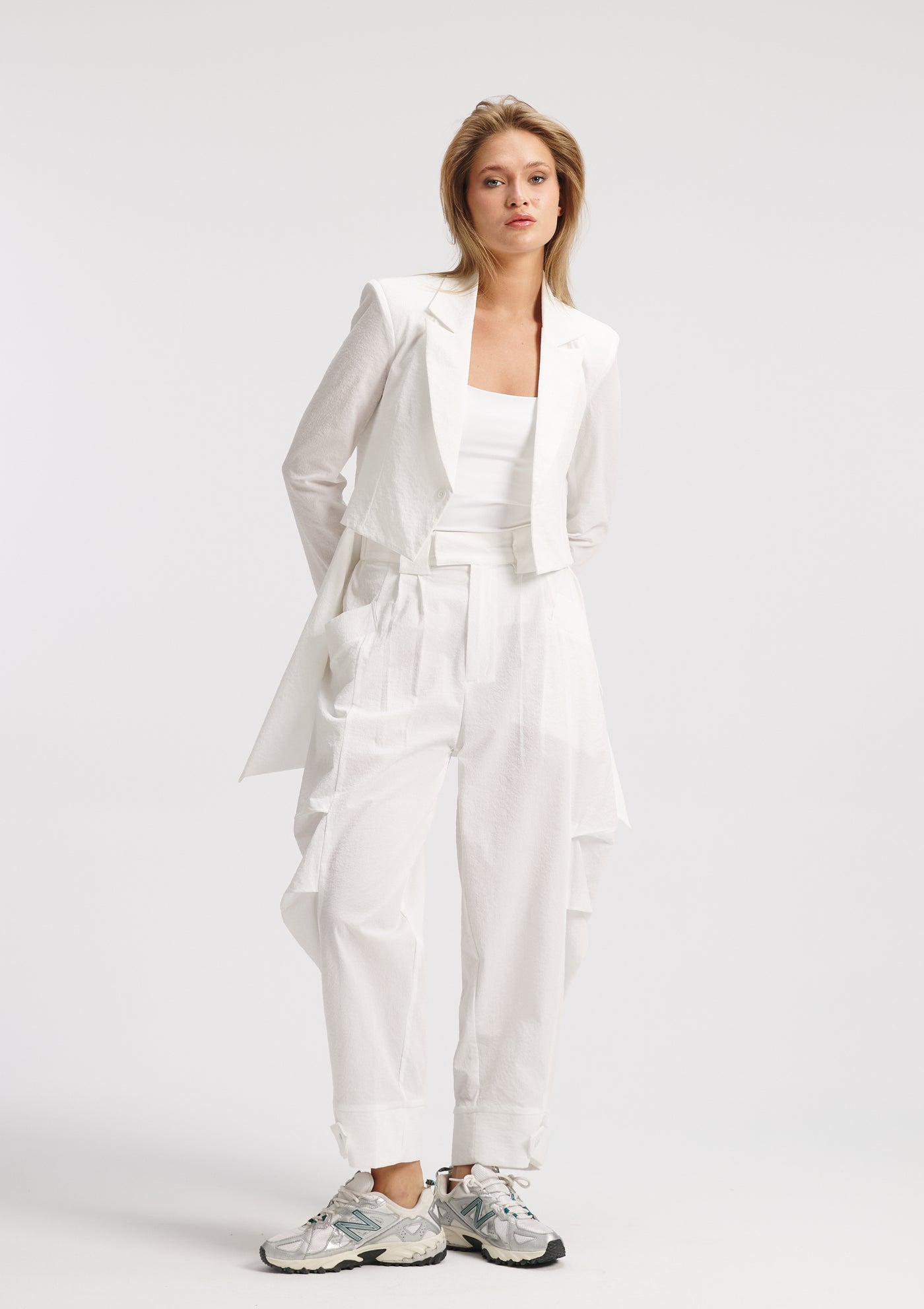 Crushed Side Pleats White Pants