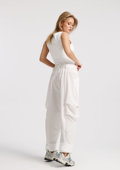 Crushed Side Pleats White Pants