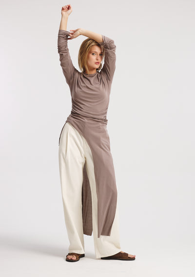 Asymmetrical sides Tight Top In Coffee