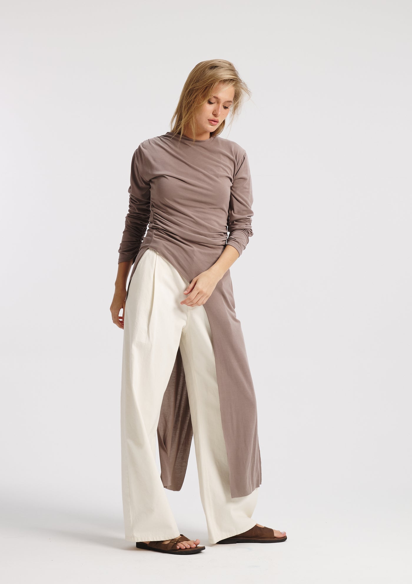 Asymmetrical sides Tight Top In Coffee