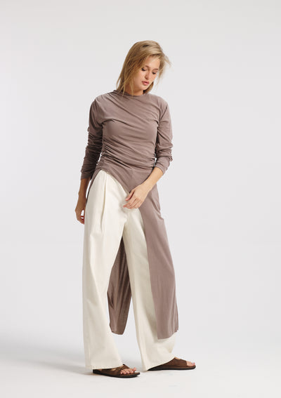 Asymmetrical sides Tight Top In Coffee