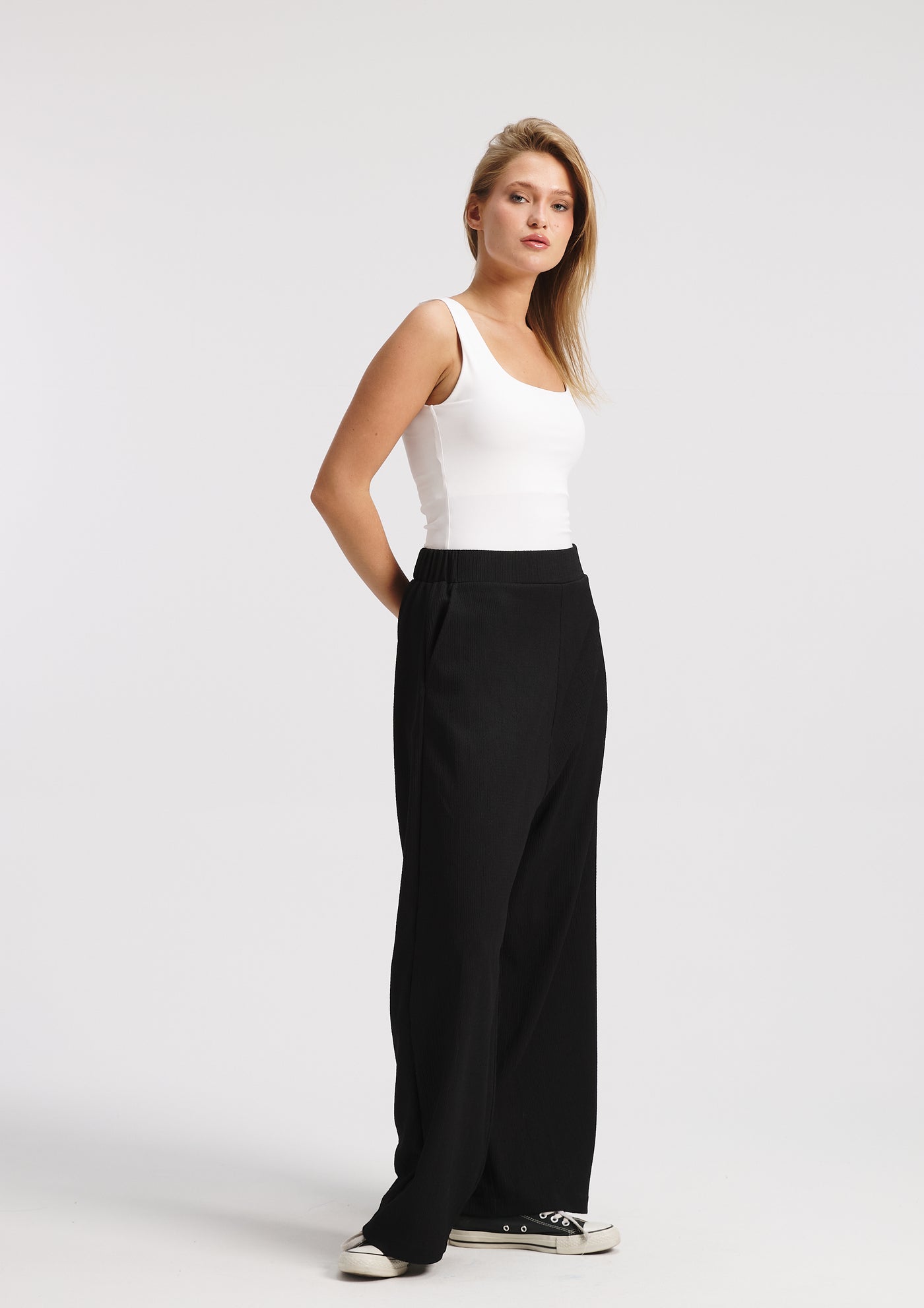 Crushed Low Crotch Black Pants