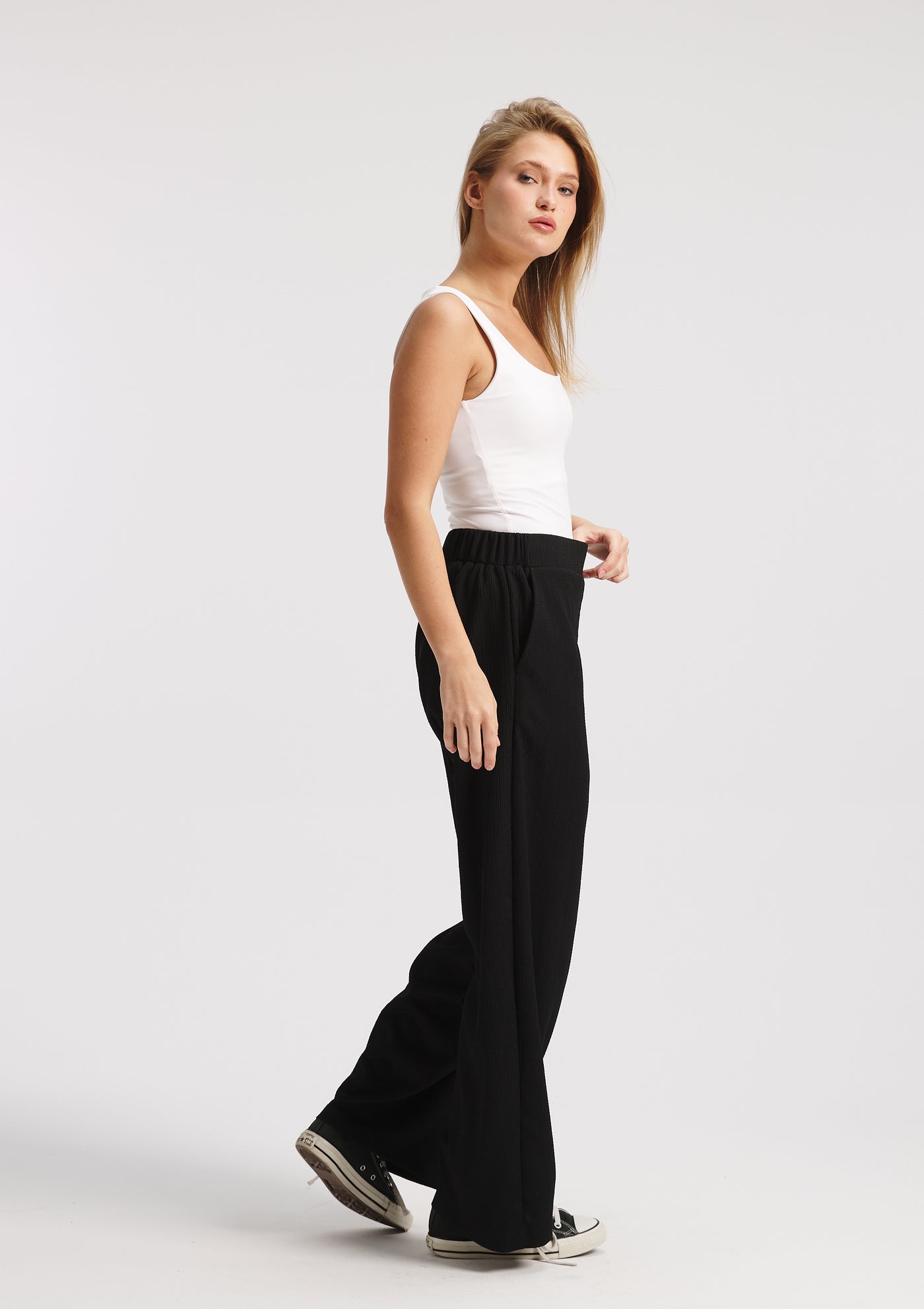 Crushed Low Crotch Black Pants