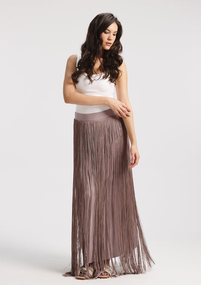 All Around Fringes Skirt In Lilac