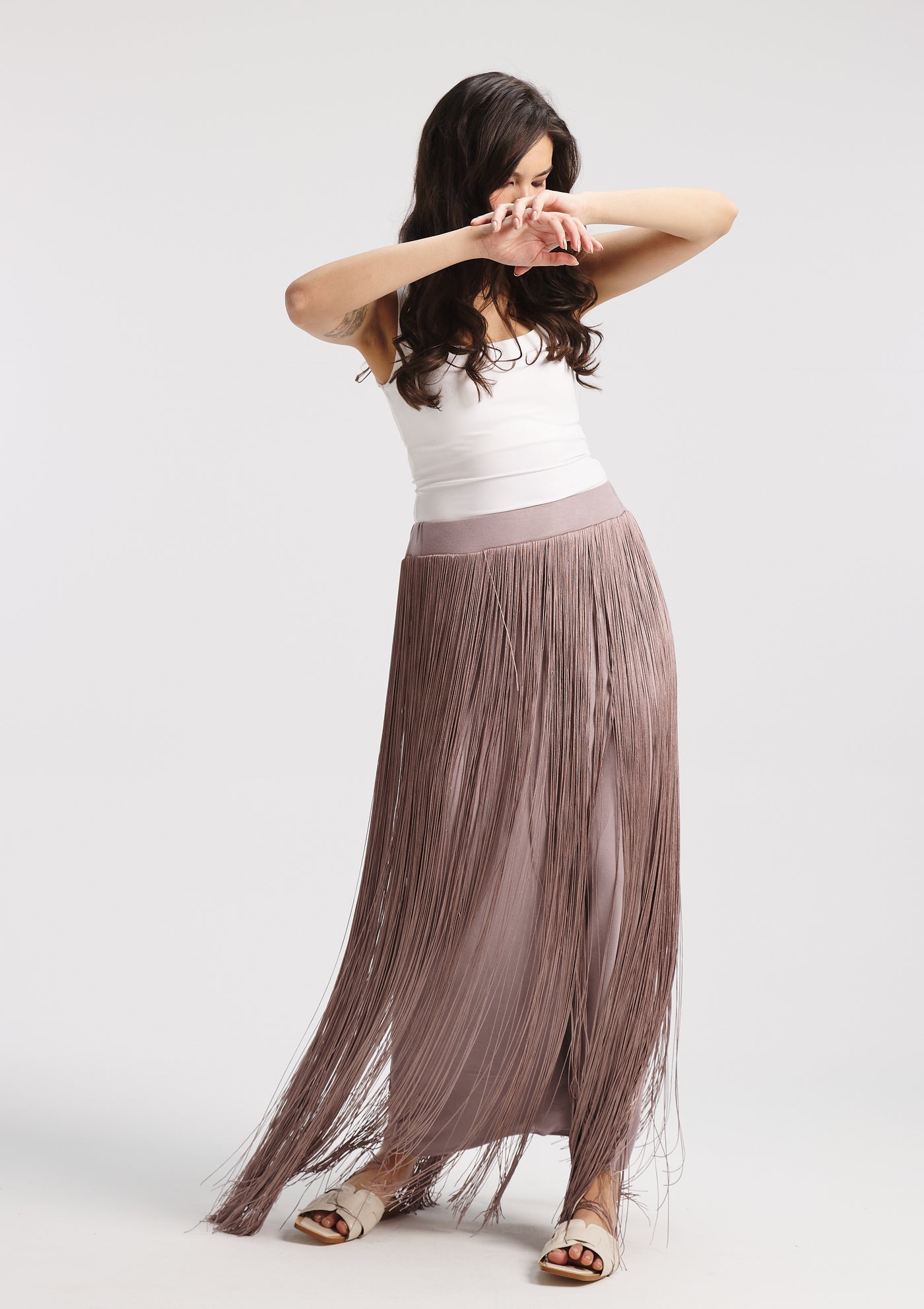 All Around Fringes Skirt In Lilac