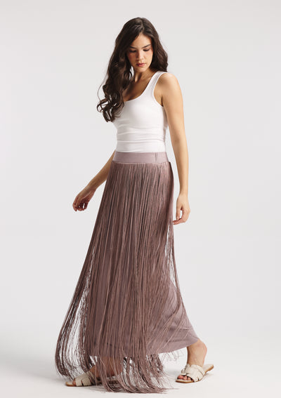 All Around Fringes Skirt In Lilac