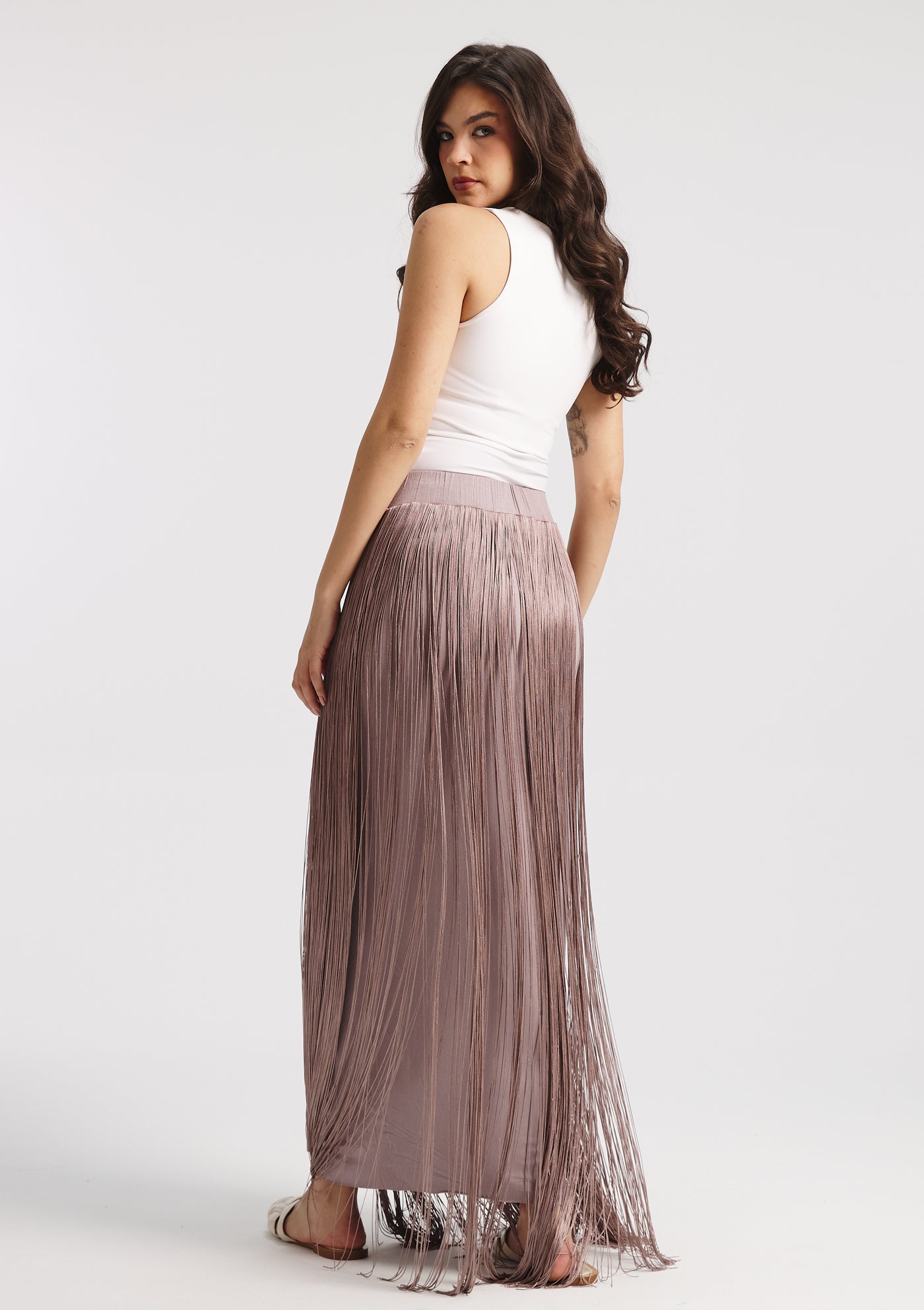 All Around Fringes Skirt In Lilac