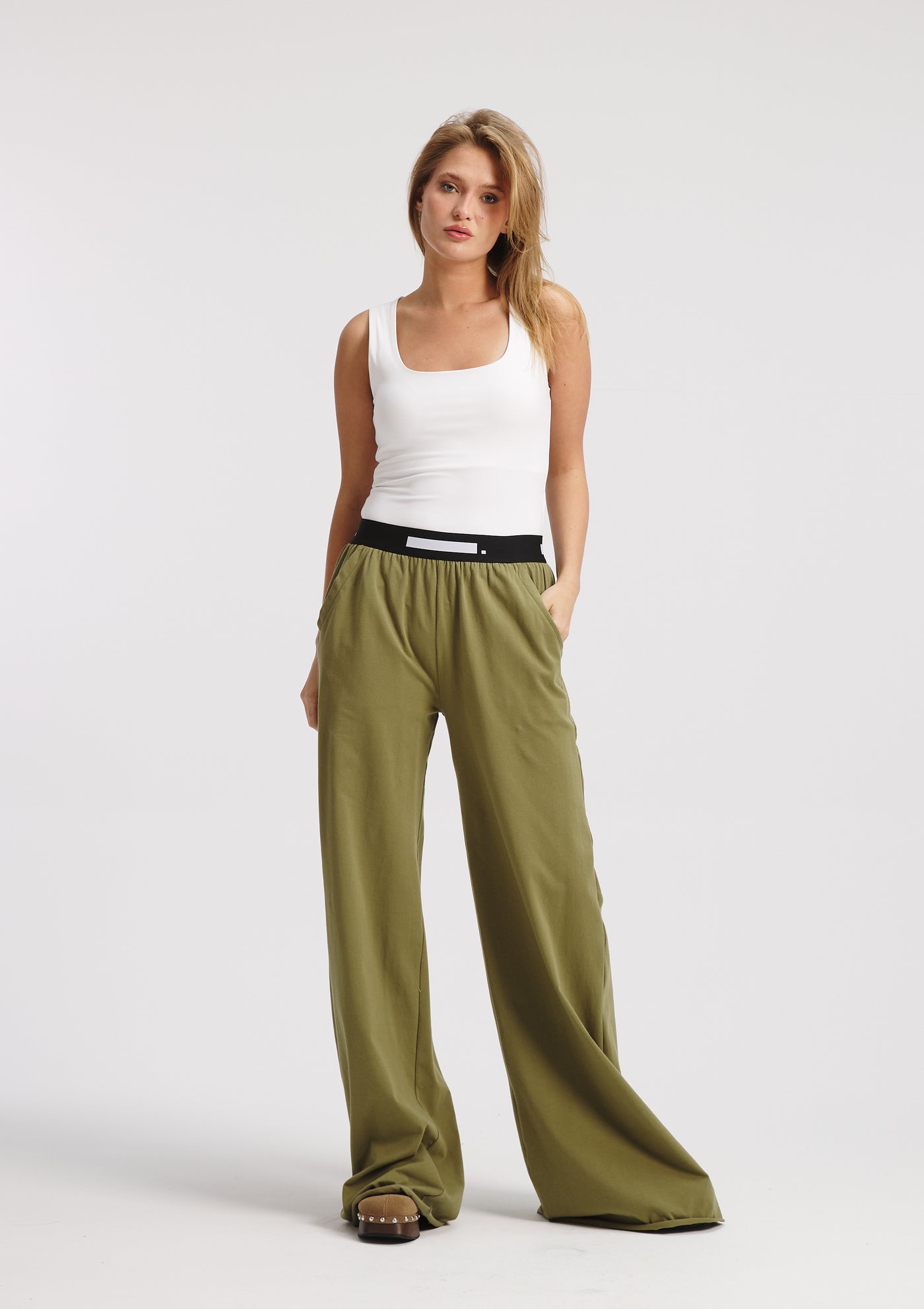 Extra Wide Leg Cotton Jogger In Olive