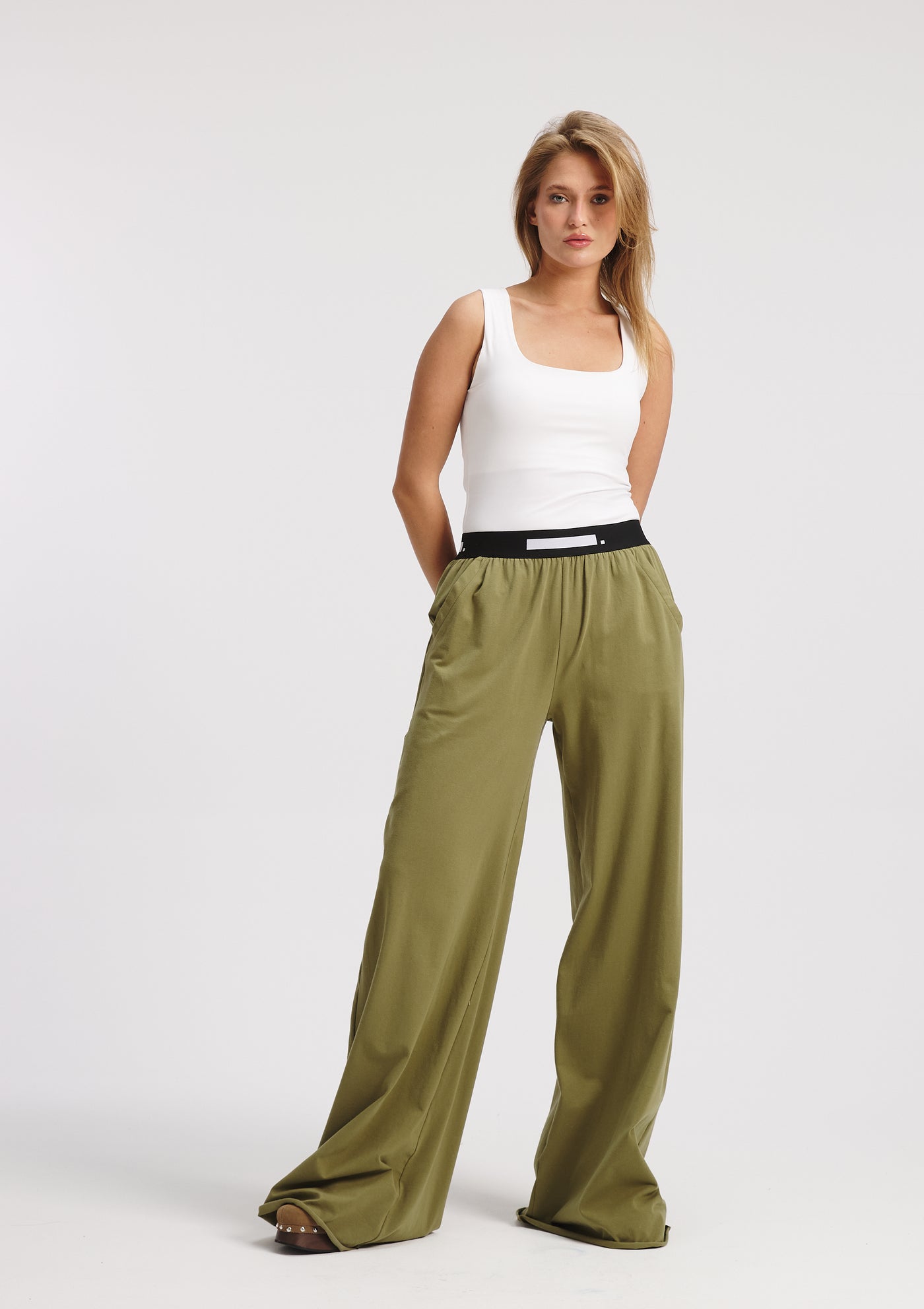 Extra Wide Leg Cotton Jogger In Olive